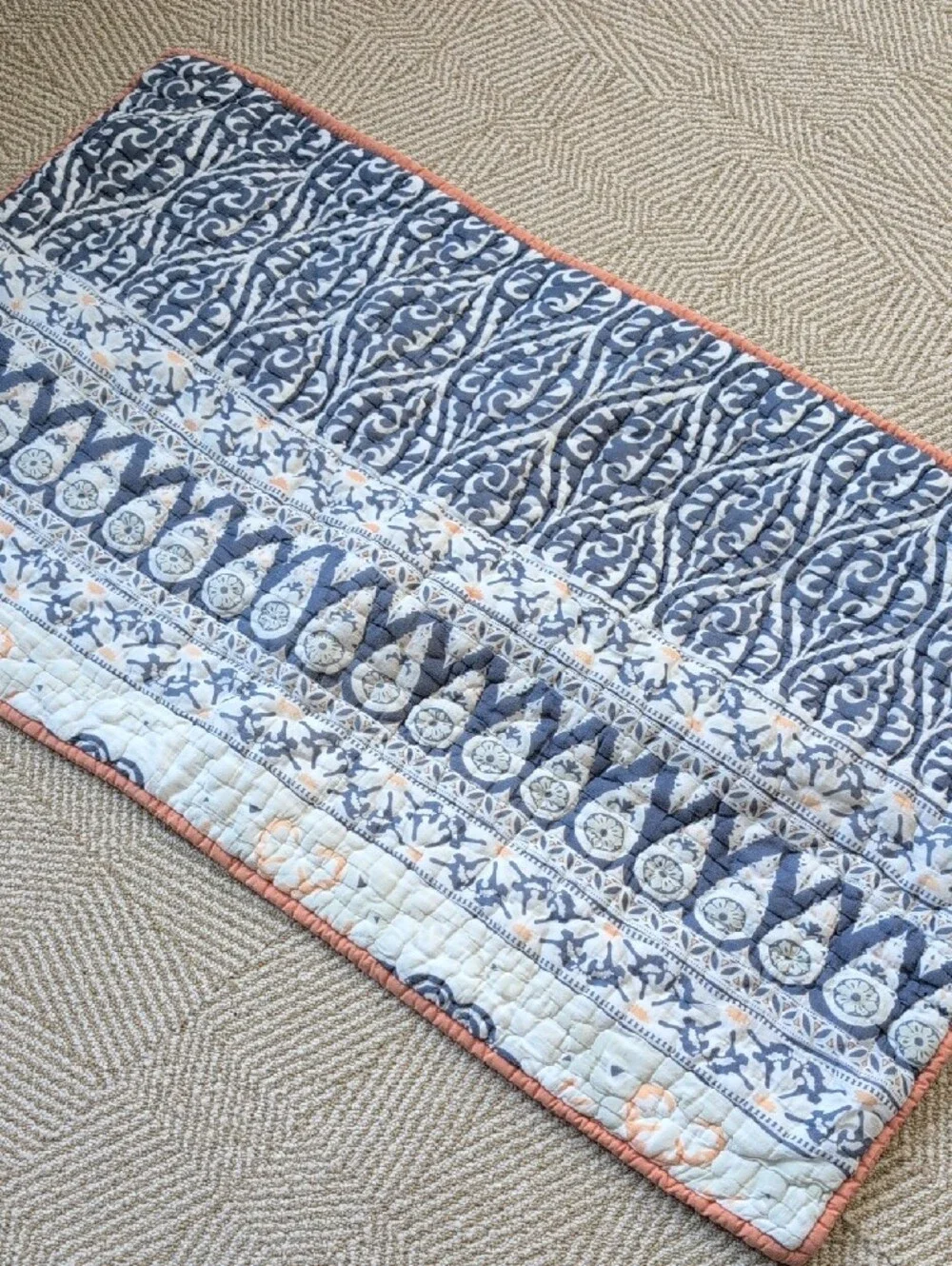 Pottery Barn Pia Medallion Quilted King Size Pillow Shams Covers Blue Coral Sage